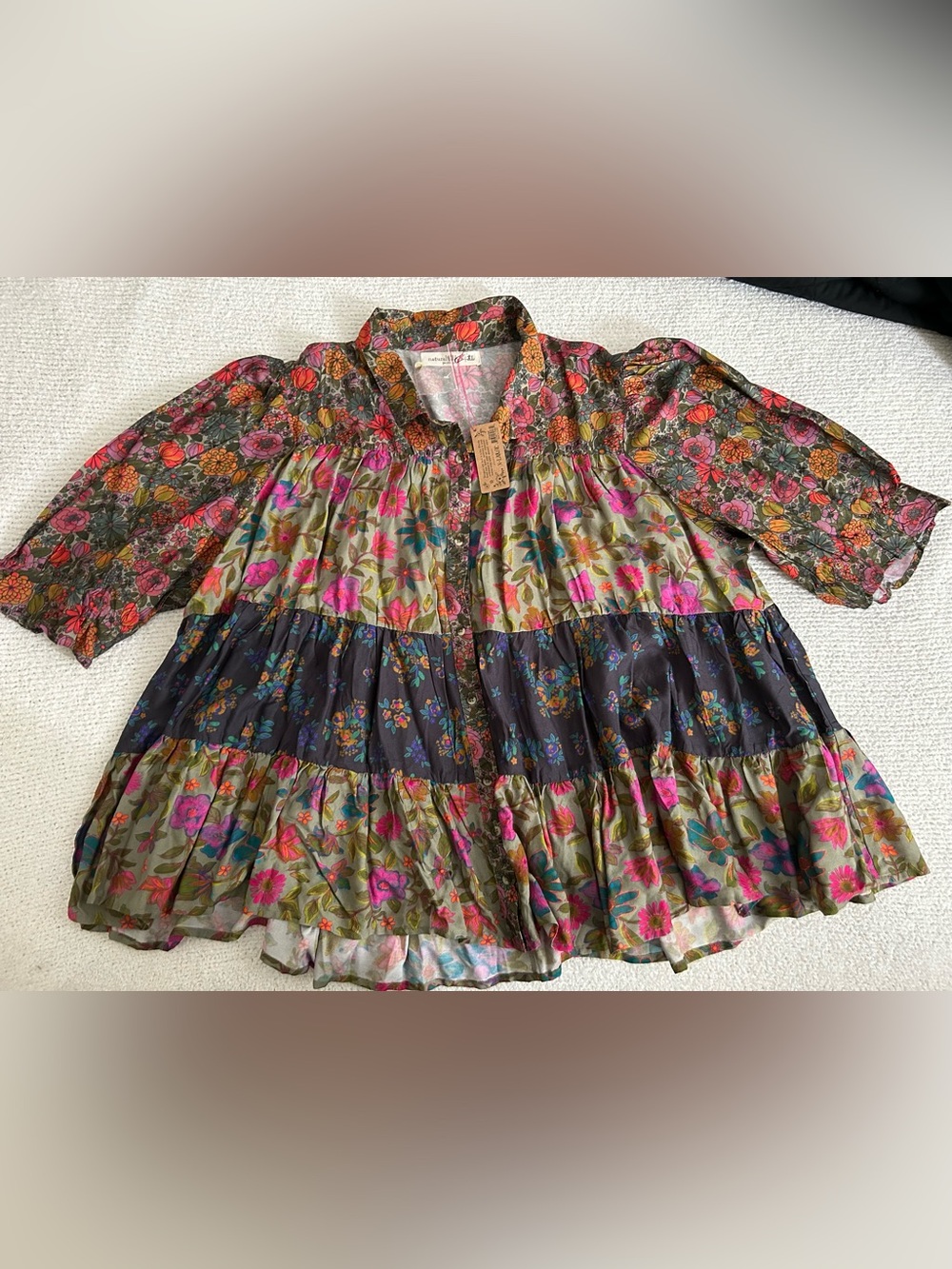NWT NATURAL LIFE CHASING BLOSSOMS SWING TOP - DRAWN GARDEN MULTI SIZE X-Large